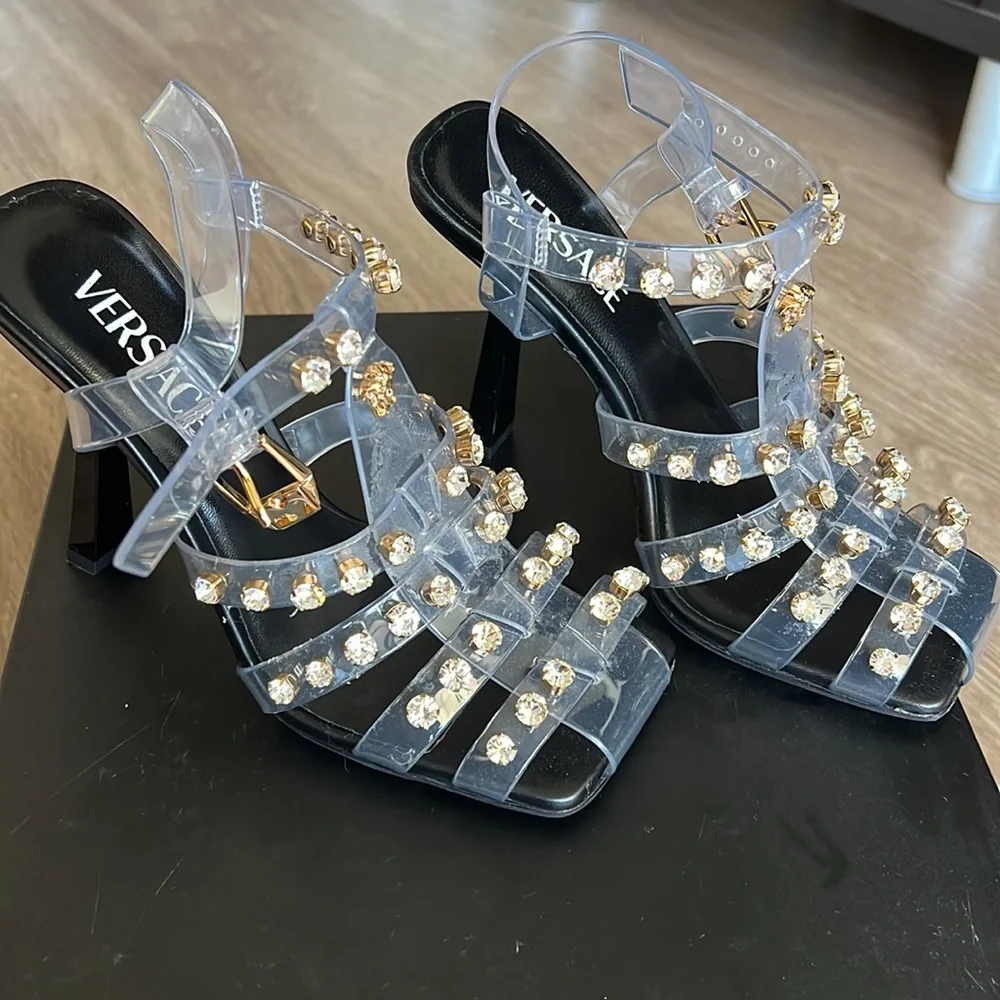 Versace Sandal Heels Jewels Sparkly_Versace Women's Embellished Caged Jelly - Picture 9 of 12